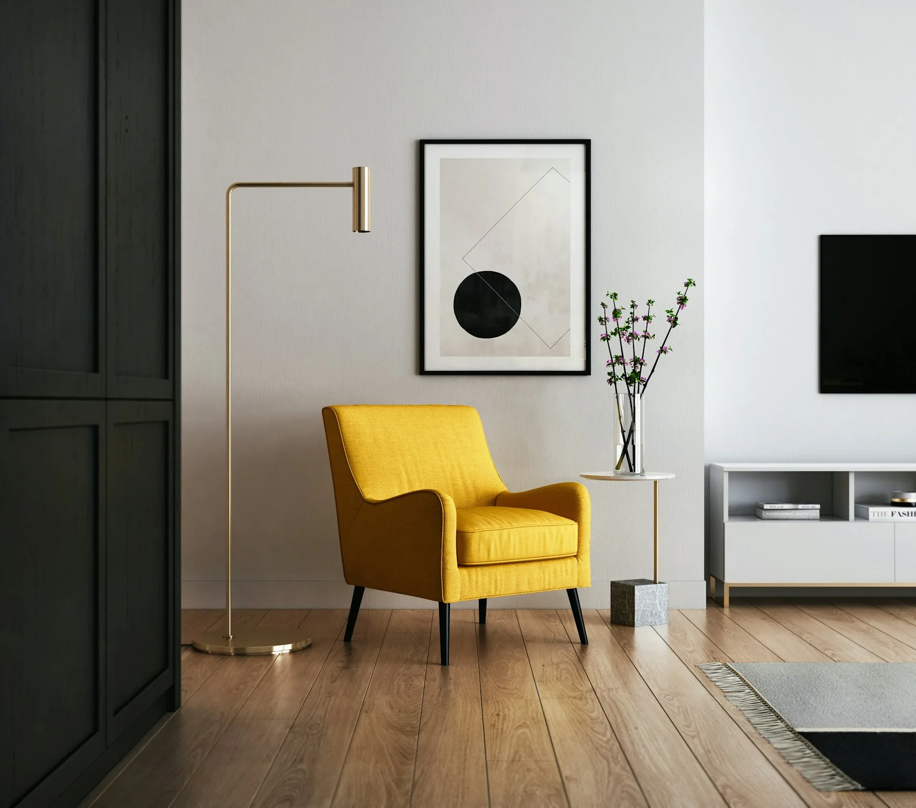 A living room with a plain wall, used to preview Asra paint shades